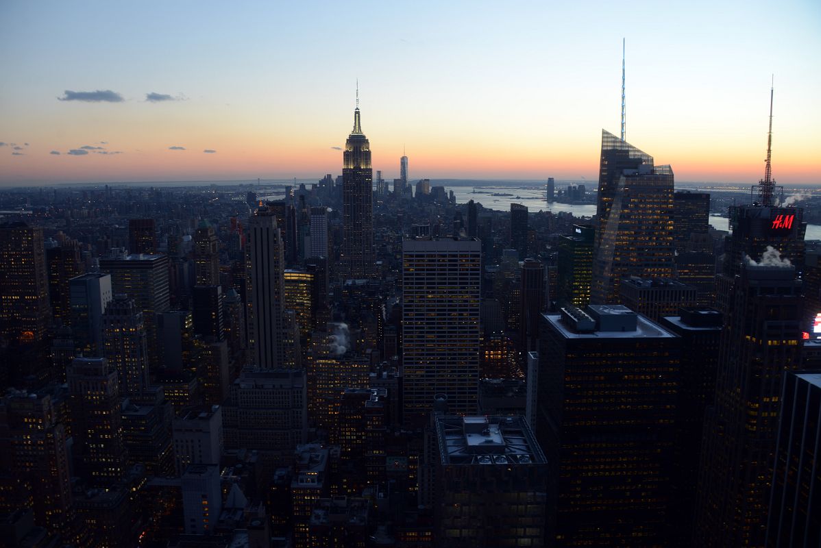 New York City Top Of The Rock 12A Just After Sunset South Midtown To Empire State Building To Financial District, Bank of America Tower